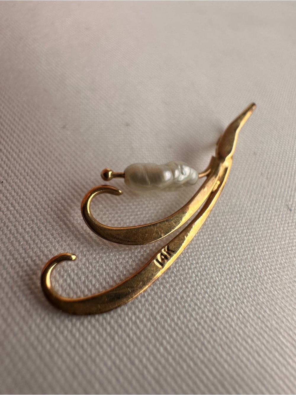 14K Yellow Gold Genuine Pearl Pendant Necklace Charm Vintage Fine Jewelry